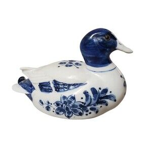 The San Francisco Music Box Company Porcelian Duck Blue White Ornate FLAWS READ